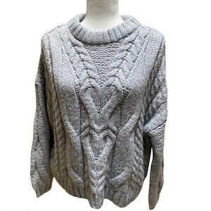Aerie Snowday Oversized Chunky Cable Knit Sweater Gray Crew Neck NWOT XS